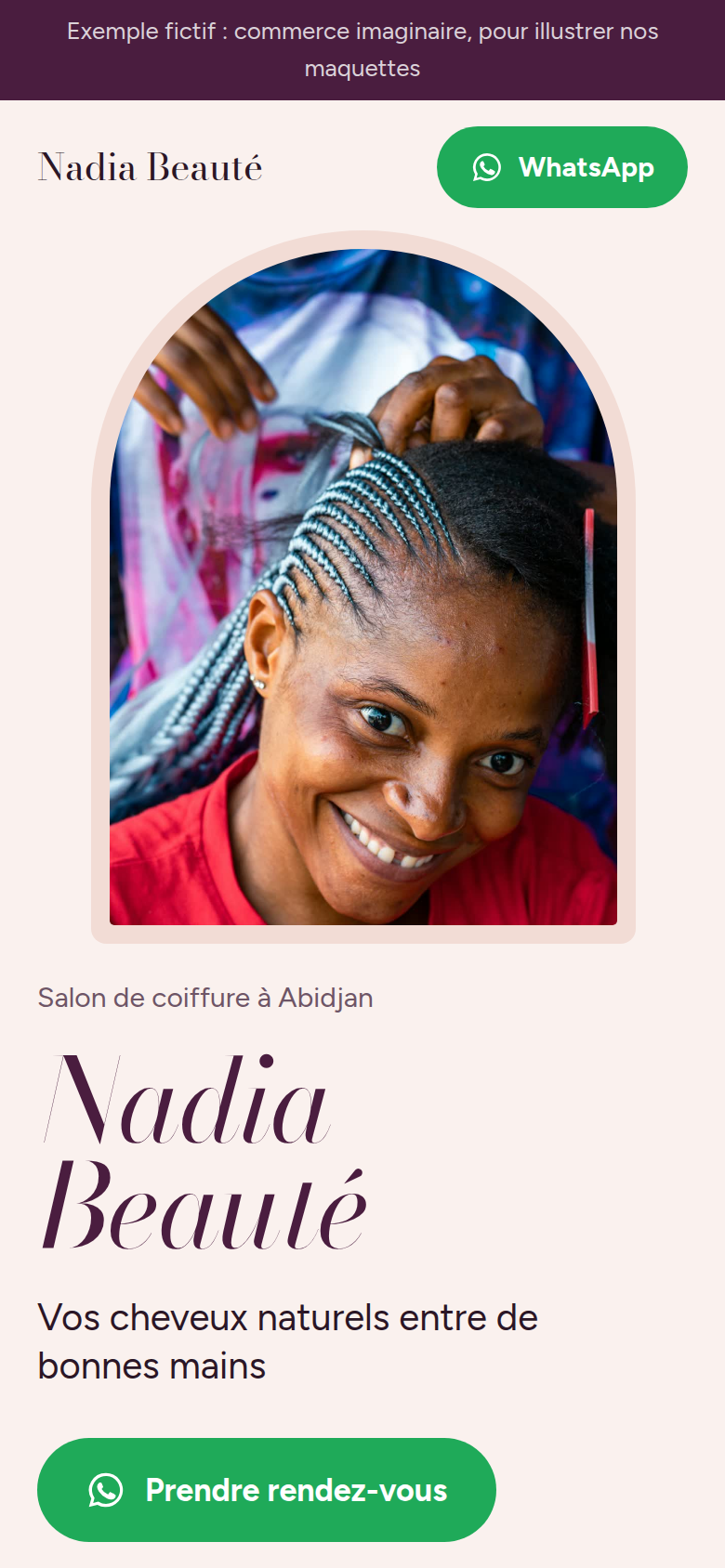Maquette de Nadia Beauté sur téléphone
