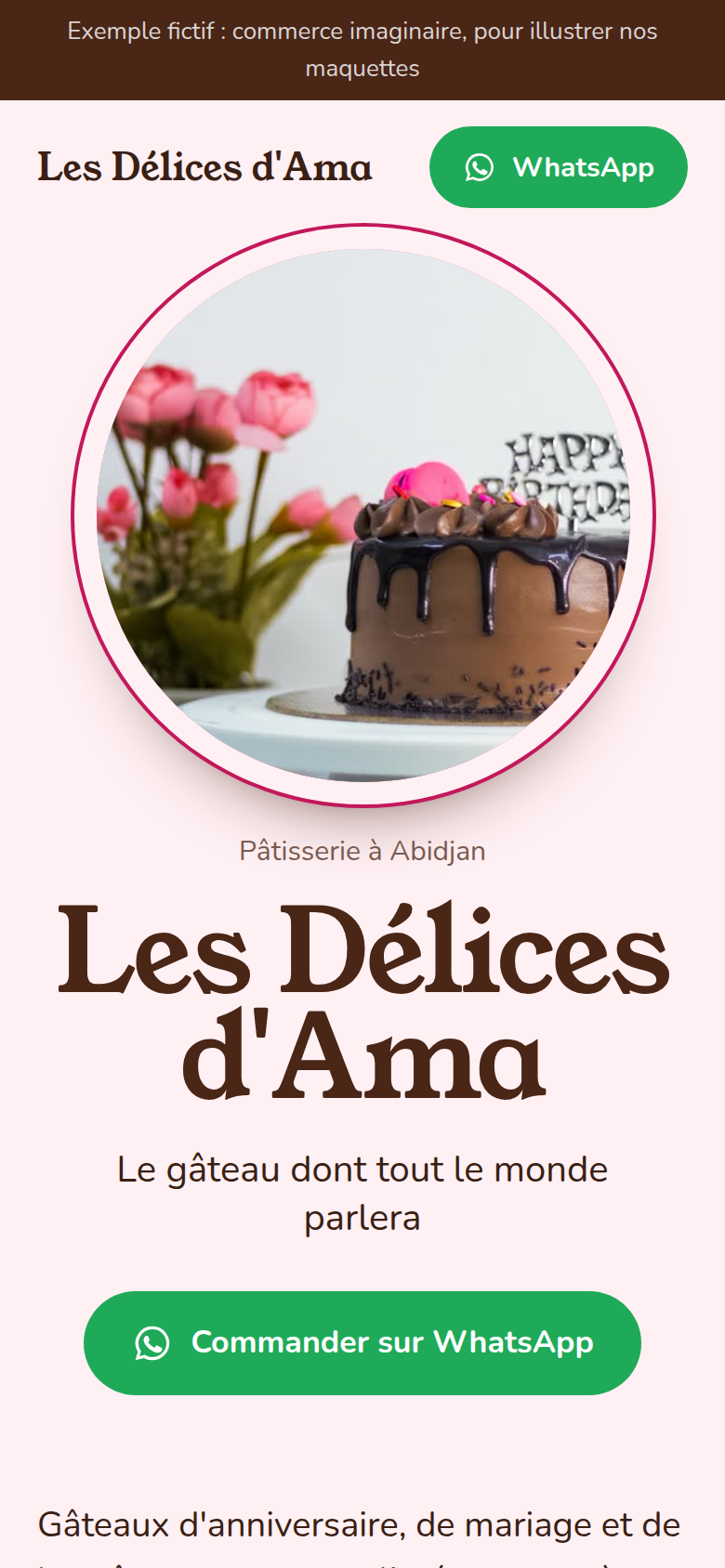 Maquette de Les Délices d'Ama sur téléphone